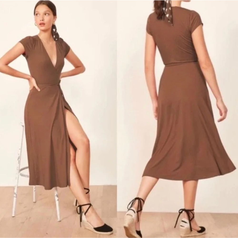 Reformation Becca Wrap Dress Womens Size XS Burnt Orange Rust Midi Viscose